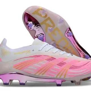 Adidas गुलाबी सफेद लहरदार पैटर्न सिंथेटिक उपरी इरिडेसेंट हिल काउंटर फर्म ग्राउंड फुटबॉल जूते