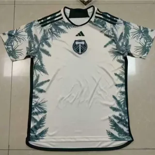 Adidas Portland Timbers Pine-Leaf Print White Black Trim Jersey