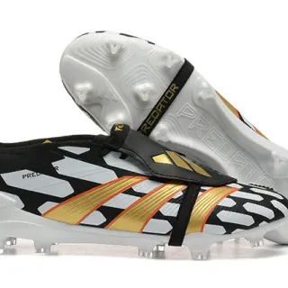 Adidas Predator Noir Or Sans lacets Fermeture par sangle Fermeture géométrique Blanche Superpositions Sol ferme Chaussures de football