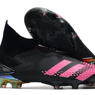 Adidas Predator Black Pink High-Cut Sock-Fit Collar Asymmetric Lace Cover Firm-Ground Soccer Shoes