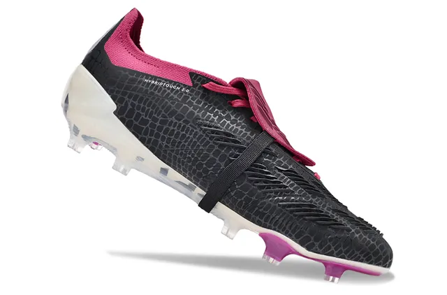 Adidas Predator Negro Rosa Sin Cordones Cierre de Correa Parte Superior con Patrón de Cocodrilo Texturizado Para Suelo Firme Zapatos de Fútbol 2