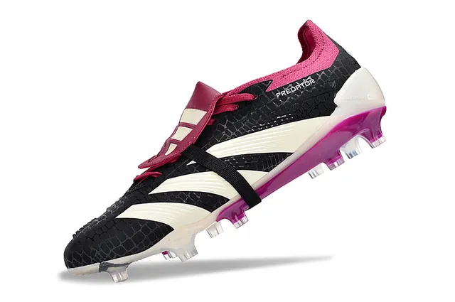 Adidas Predator Negro Rosa Sin Cordones Cierre de Correa Parte Superior con Patrón de Cocodrilo Texturizado Para Suelo Firme Zapatos de Fútbol 3