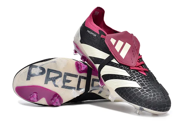 Adidas Predator Negro Rosa Sin Cordones Cierre de Correa Parte Superior con Patrón de Cocodrilo Texturizado Para Suelo Firme Zapatos de Fútbol 4