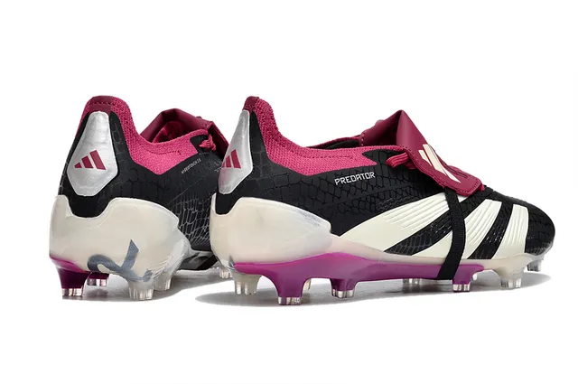 Adidas Predator Negro Rosa Sin Cordones Cierre de Correa Parte Superior con Patrón de Cocodrilo Texturizado Para Suelo Firme Zapatos de Fútbol 5