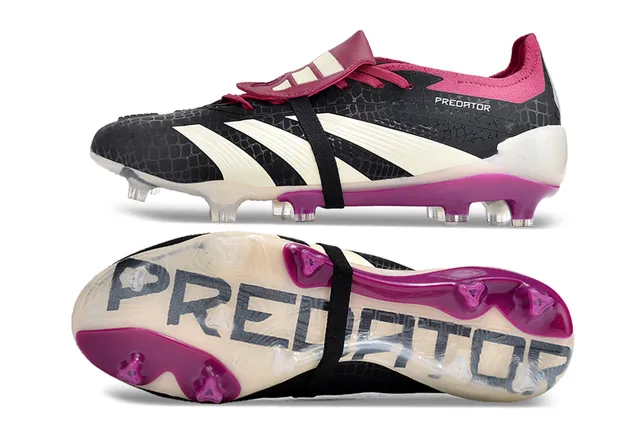 Adidas Predator Negro Rosa Sin Cordones Cierre de Correa Parte Superior con Patrón de Cocodrilo Texturizado Para Suelo Firme Zapatos de Fútbol 6