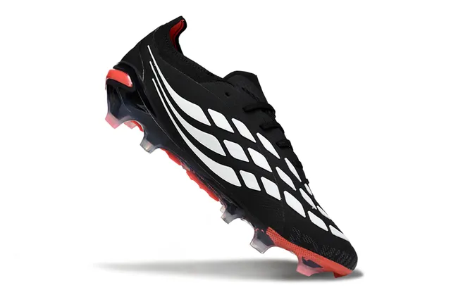 Adidas Predator Preto e Vermelho Low-Cut Cadarço Upper Texturizado Sintético Sola Firme Sapatos de Futebol 2
