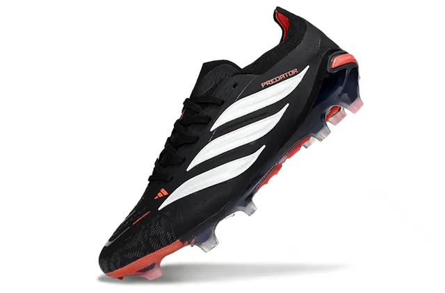 Adidas Predator Preto e Vermelho Low-Cut Cadarço Upper Texturizado Sintético Sola Firme Sapatos de Futebol 3
