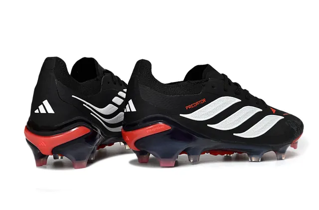 Adidas Predator Preto e Vermelho Low-Cut Cadarço Upper Texturizado Sintético Sola Firme Sapatos de Futebol 4