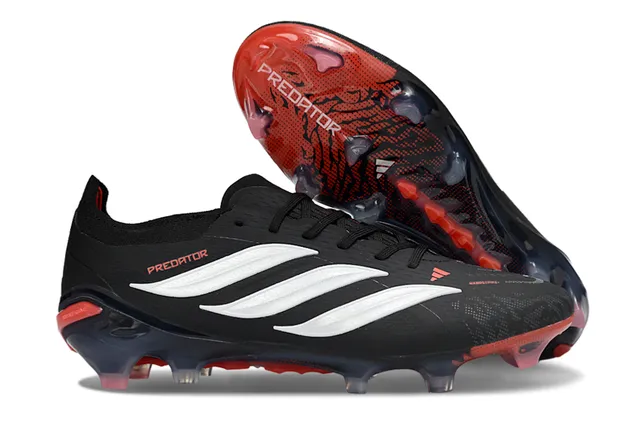 Adidas Predator Preto e Vermelho Low-Cut Cadarço Upper Texturizado Sintético Sola Firme Sapatos de Futebol 5