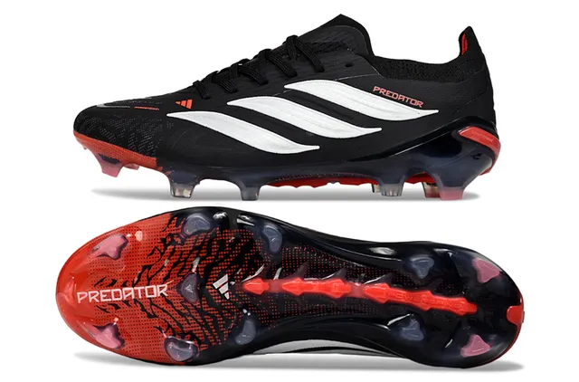 Adidas Predator Preto e Vermelho Low-Cut Cadarço Upper Texturizado Sintético Sola Firme Sapatos de Futebol 6