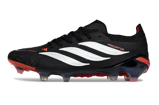 Adidas Predator Preto e Vermelho Low-Cut Cadarço Upper Texturizado Sintético Sola Firme Sapatos de Futebol 7