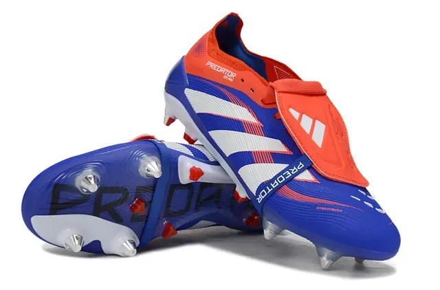 Adidas Predator 蓝橙色 带肋纹前掌笼 三条纹侧面板 人工草地足球鞋 4