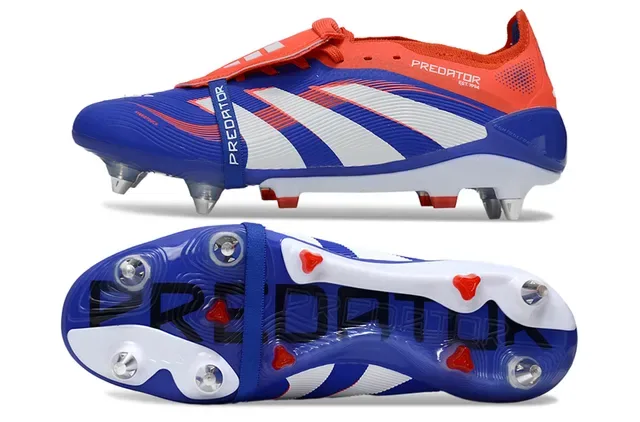 Adidas Predator 蓝橙色 带肋纹前掌笼 三条纹侧面板 人工草地足球鞋 6