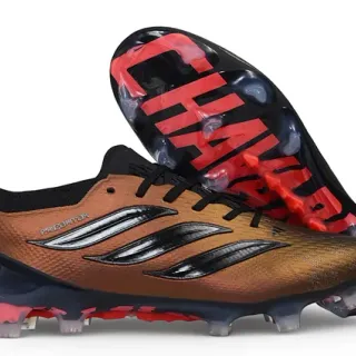 Adidas Predator Brown Red Metallic Bronze Upper Black Three-Stripe Branding Firm-Ground Soccer Shoes