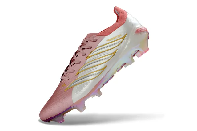Adidas Predator Rosa Branco Baixo-Corte Cadarço Iridescente Sola Holográfica Sola Firme Tênis de Futebol 3