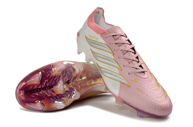 Adidas Predator Rosa Branco Baixo-Corte Cadarço Iridescente Sola Holográfica Sola Firme Tênis de Futebol 4