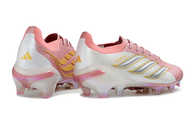Adidas Predator Rosa Branco Baixo-Corte Cadarço Iridescente Sola Holográfica Sola Firme Tênis de Futebol 5
