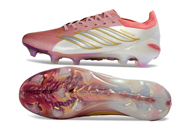 Adidas Predator Rosa Branco Baixo-Corte Cadarço Iridescente Sola Holográfica Sola Firme Tênis de Futebol 6