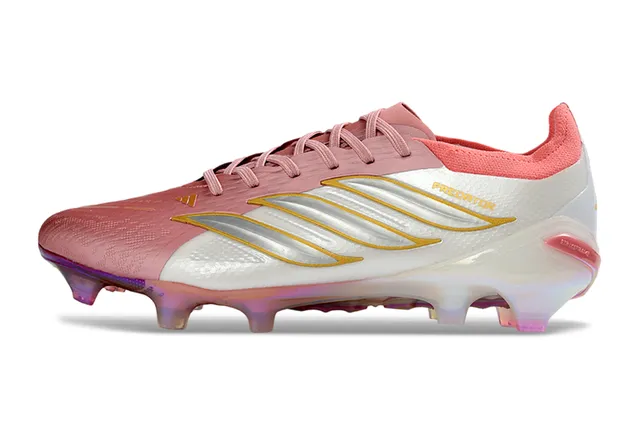 Adidas Predator Rosa Branco Baixo-Corte Cadarço Iridescente Sola Holográfica Sola Firme Tênis de Futebol 7