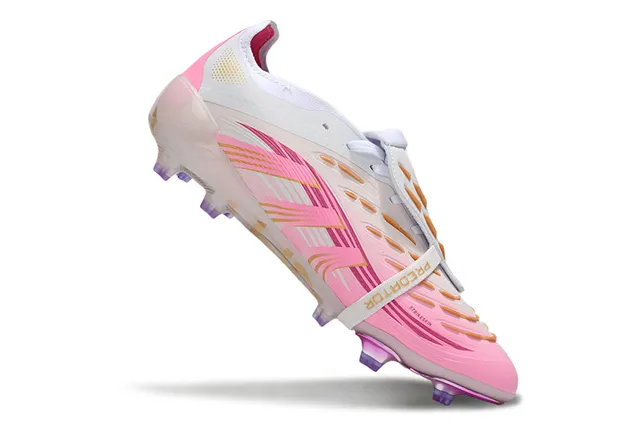 Adidas Predator rosa branco baixo corte sola translúcida Firm-Ground sapatos de futebol 2