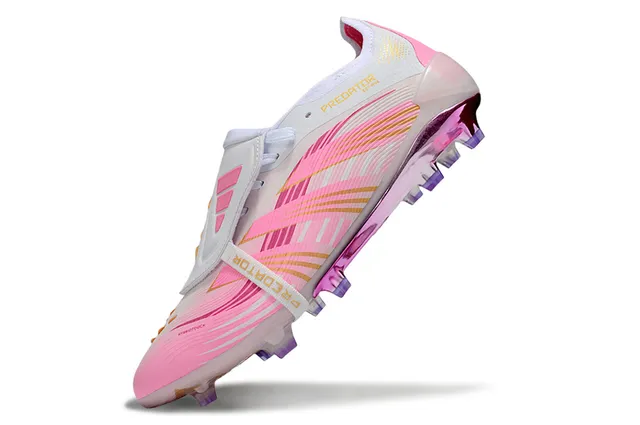 Adidas Predator rosa branco baixo corte sola translúcida Firm-Ground sapatos de futebol 3