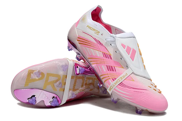Adidas Predator rosa branco baixo corte sola translúcida Firm-Ground sapatos de futebol 4