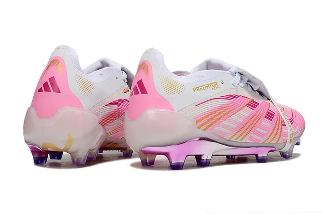 Adidas Predator rosa branco baixo corte sola translúcida Firm-Ground sapatos de futebol 5