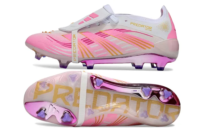 Adidas Predator rosa branco baixo corte sola translúcida Firm-Ground sapatos de futebol 6