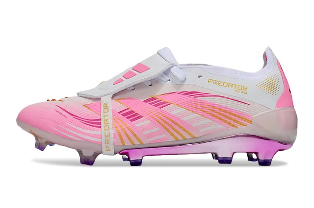 Adidas Predator rosa branco baixo corte sola translúcida Firm-Ground sapatos de futebol 7