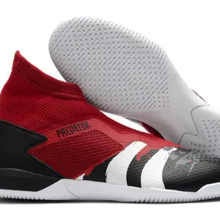 Adidas Predator Red Black Sock-Fit Collar Laceless Cage Upper Indoor Soccer Shoes