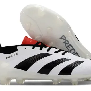 Adidas Predator Zapatillas de fútbol de corte bajo blanco negro con cordones y panel lateral de tres rayas para terreno firme