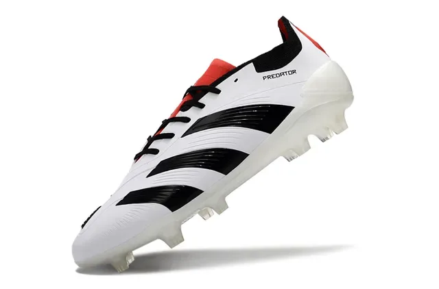 Adidas Predator White Black Low-Cut Lace-Up Three-Stripe Side Panel Firm-Ground Soccer Shoes 3