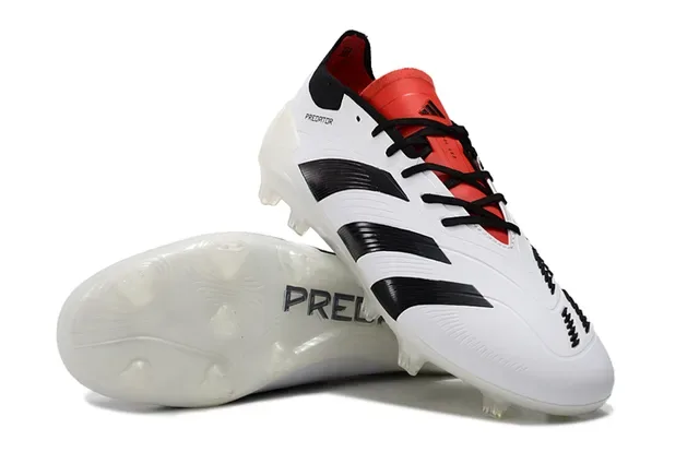 Adidas Predator White Black Low-Cut Lace-Up Three-Stripe Side Panel Firm-Ground Soccer Shoes 4