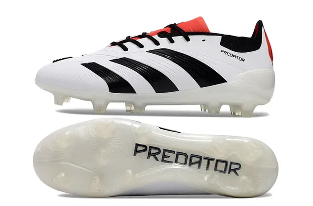 Adidas Predator White Black Low-Cut Lace-Up Three-Stripe Side Panel Firm-Ground Soccer Shoes 6