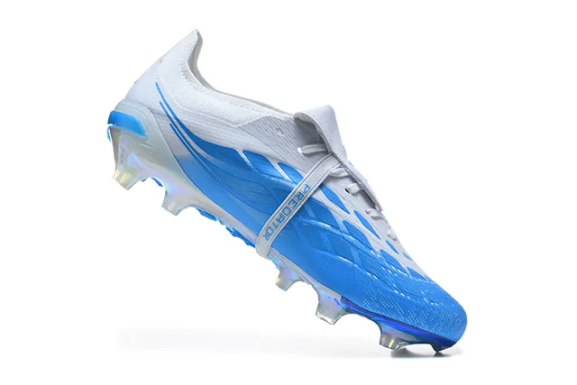 Adidas Predator White Blue Laceless Strap Closure Iridescent Holographic Soleplate Firm-Ground Soccer Shoes 3