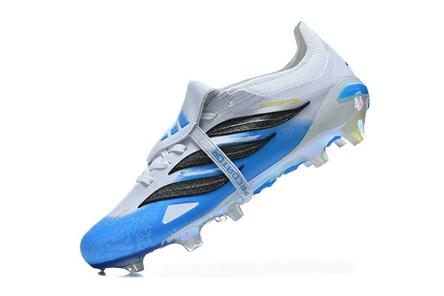 Adidas Predator White Blue Laceless Strap Closure Iridescent Holographic Soleplate Firm-Ground Soccer Shoes 4