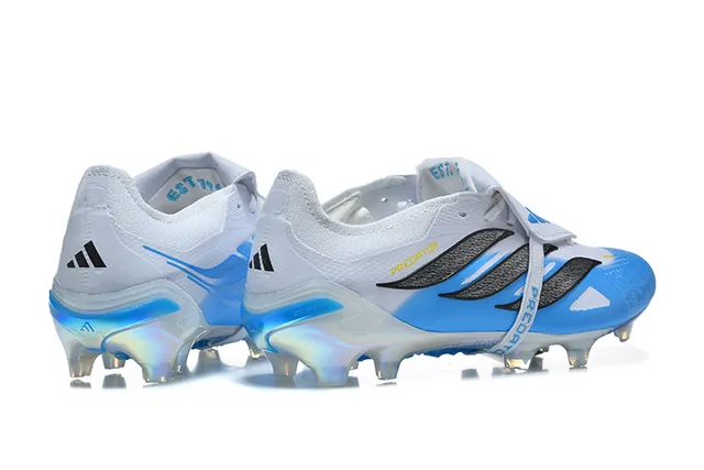 Adidas Predator White Blue Laceless Strap Closure Iridescent Holographic Soleplate Firm-Ground Soccer Shoes 5