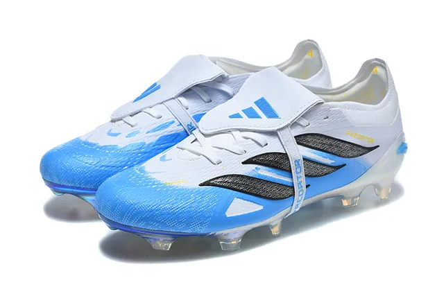Adidas Predator White Blue Laceless Strap Closure Iridescent Holographic Soleplate Firm-Ground Soccer Shoes 8