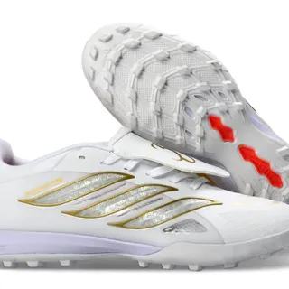 Adidas Predator Branco Dourado Vermelho Turf Sapatos de Futebol