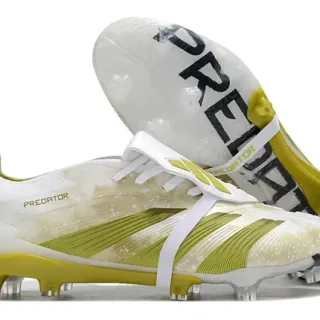 Adidas Predator Chaussures de football à lacets bas de coupe blanc vert sangle de protection des lacets terrain ferme