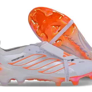 Adidas Predator Blanc Orange Sans lacets Fermeture sangle Unité semelle translucide Sol ferme Chaussures de football