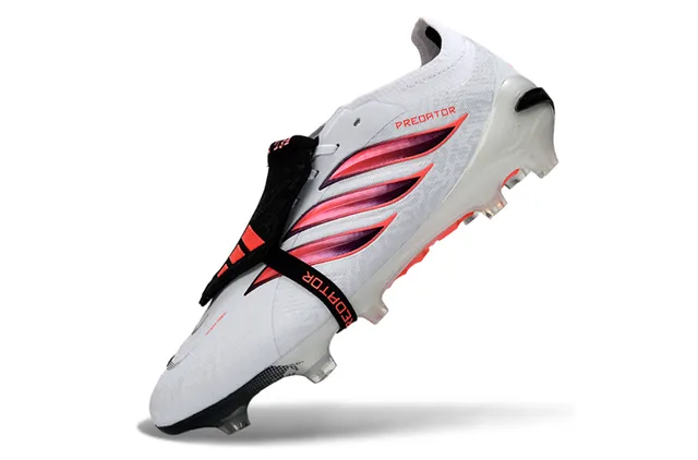 Adidas Predator أبيض وردي بدون أربطة إغلاق الشريط قوس قزح ثلاث خطوط تراكب أرض صلبة أحذية كرة القدم 3