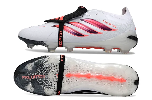 Adidas Predator أبيض وردي بدون أربطة إغلاق الشريط قوس قزح ثلاث خطوط تراكب أرض صلبة أحذية كرة القدم 6