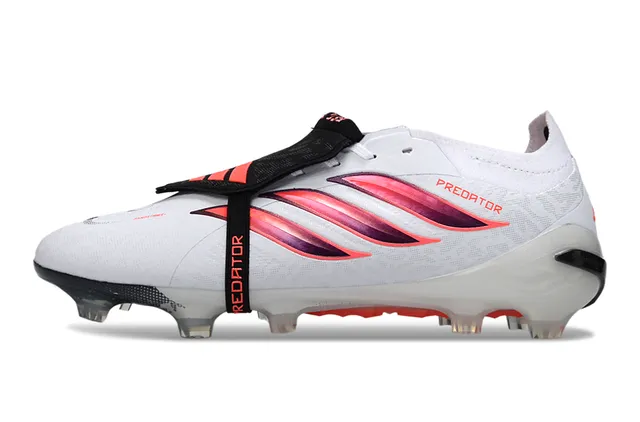 Adidas Predator أبيض وردي بدون أربطة إغلاق الشريط قوس قزح ثلاث خطوط تراكب أرض صلبة أحذية كرة القدم 7
