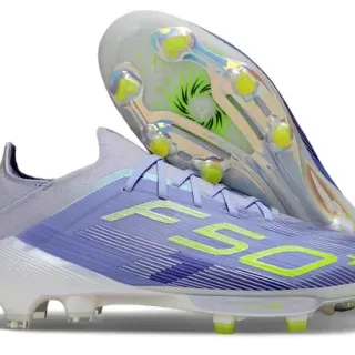 Adidas बैंगनी पीली लो-कट सिंथेटिक अपर ट्रांसल्यूसेंट इरिडेसेंट सोलप्लेट फर्म ग्राउंड फुटबॉल जूते