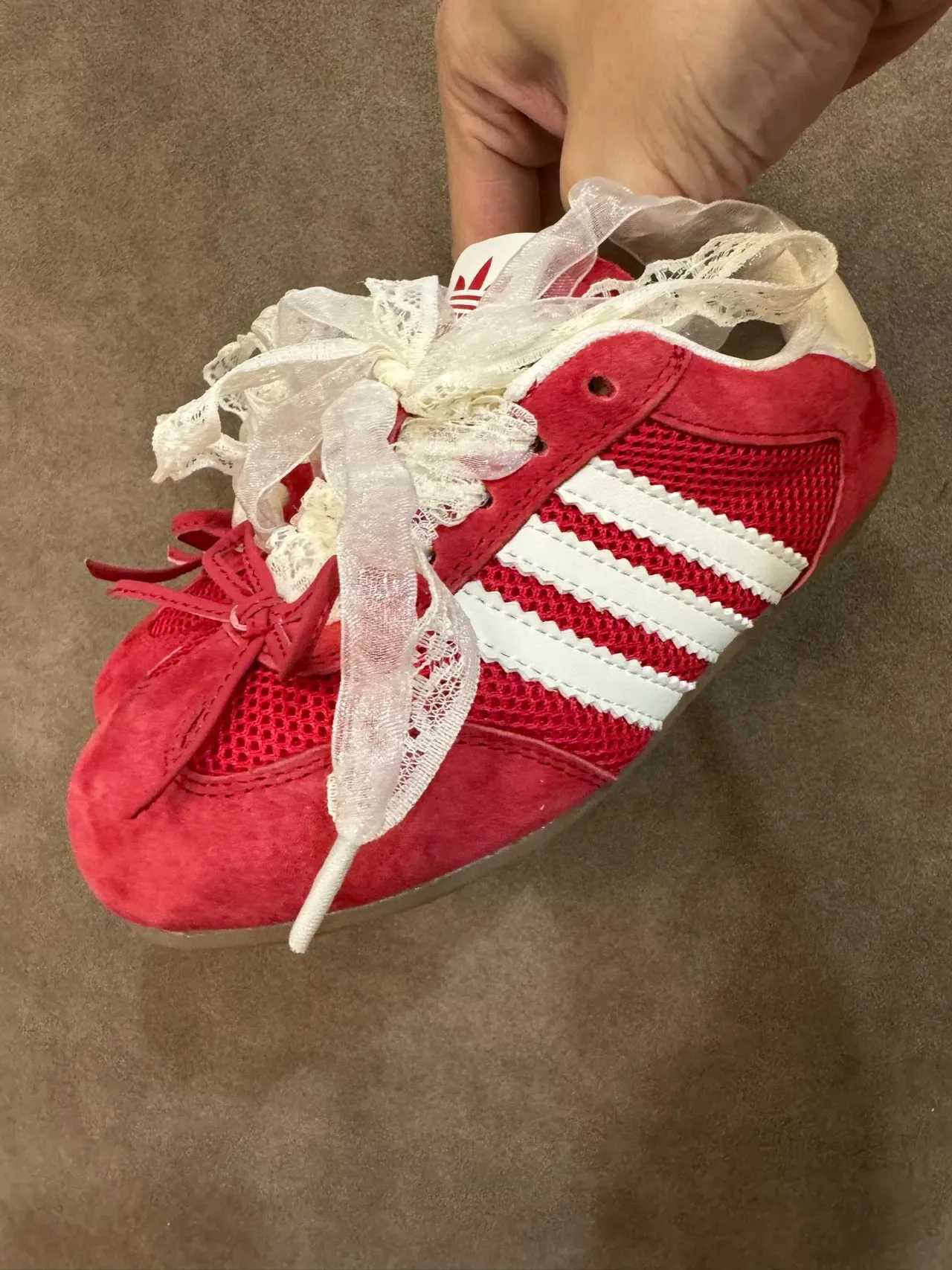 Adidas Red White Suede And Mesh Upper Three-Stripe Side Panel Lifestyle Sneakers 12