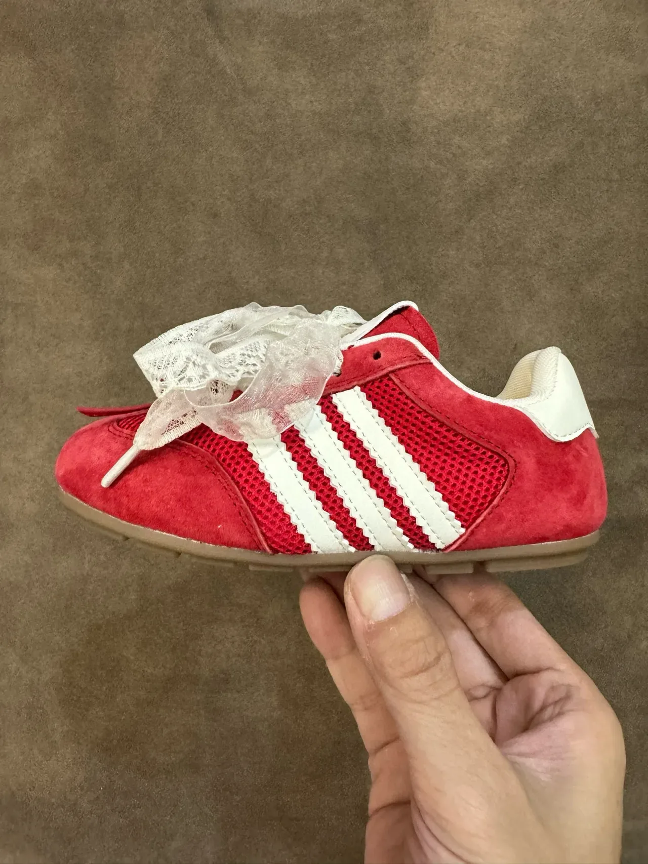 Adidas Red White Suede And Mesh Upper Three-Stripe Side Panel Lifestyle Sneakers 13