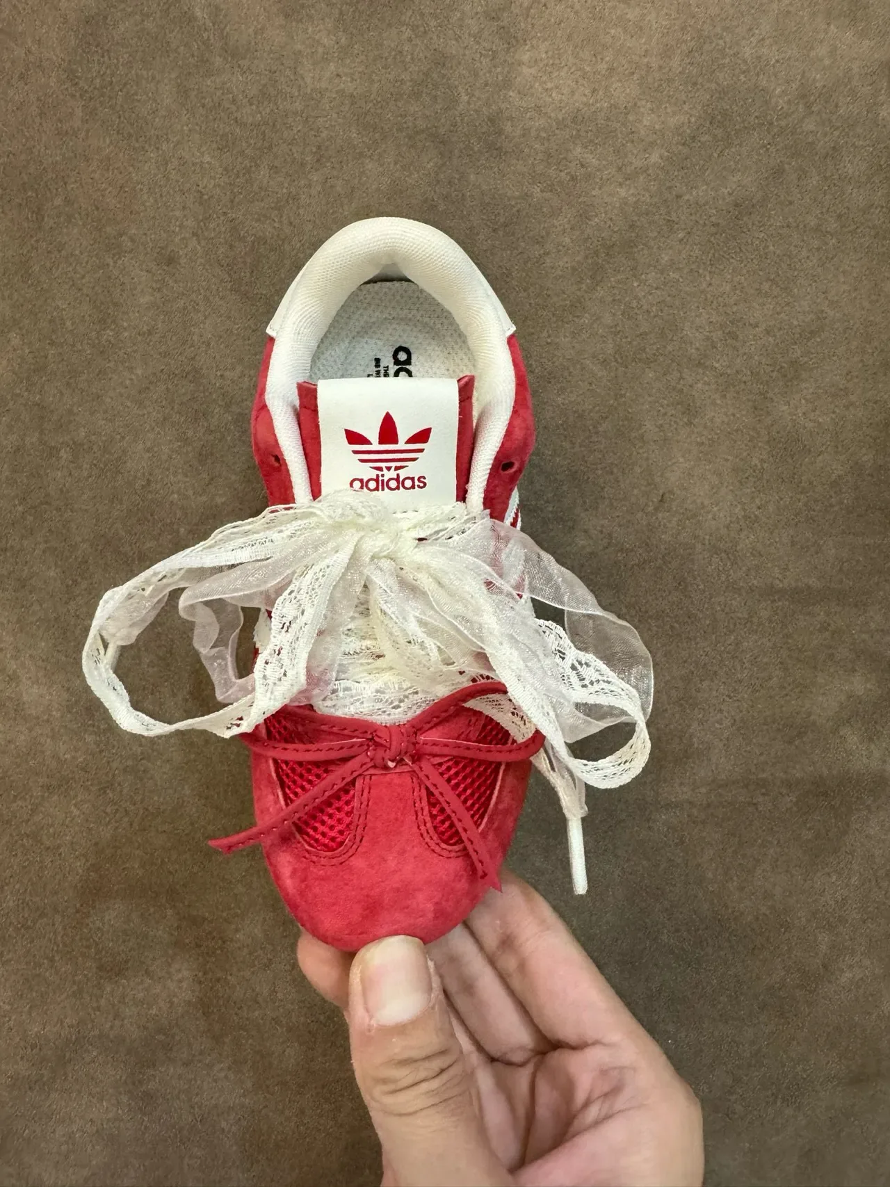 Adidas Red White Suede And Mesh Upper Three-Stripe Side Panel Lifestyle Sneakers 16