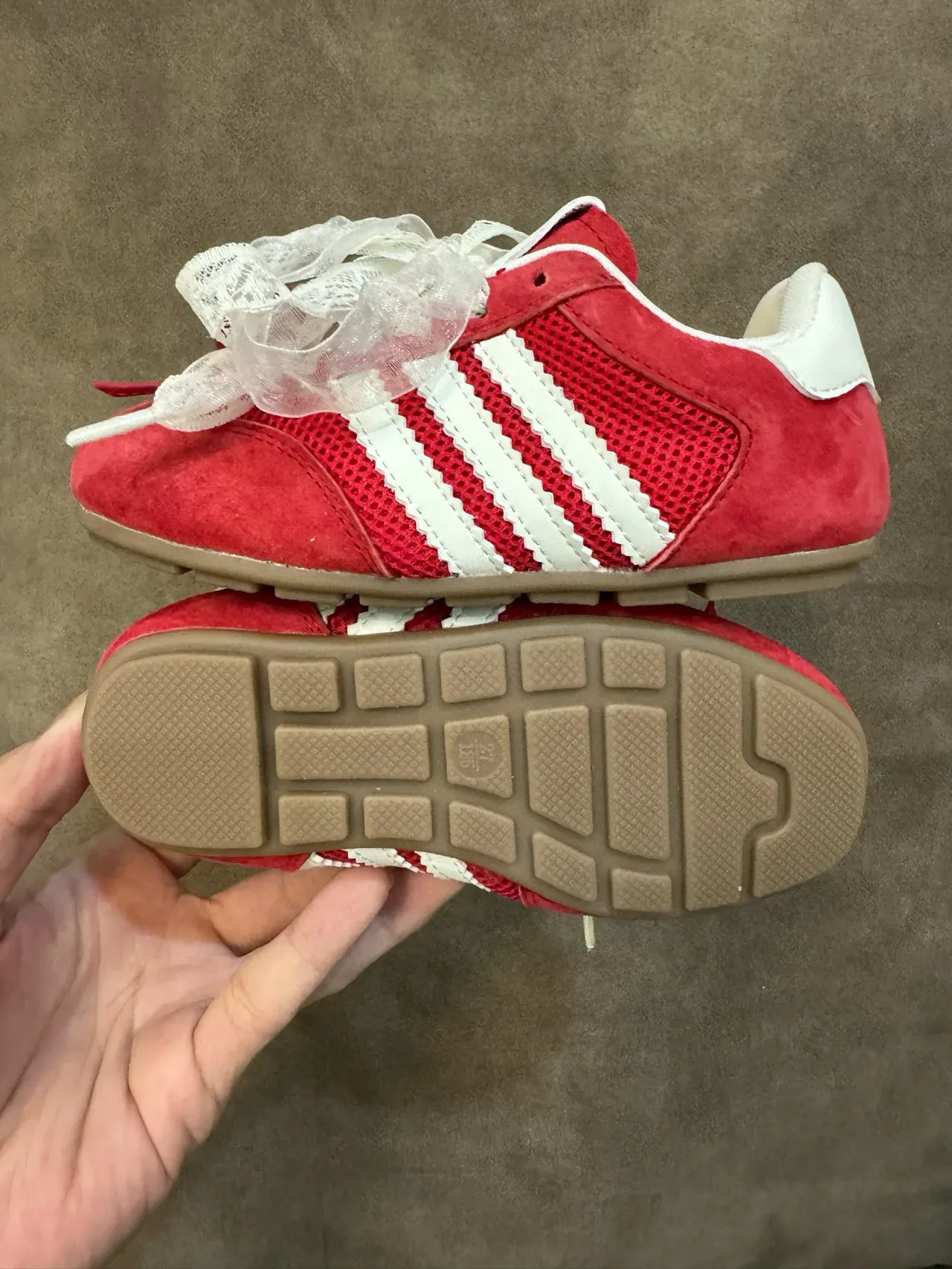 Adidas Red White Suede And Mesh Upper Three-Stripe Side Panel Lifestyle Sneakers 17
