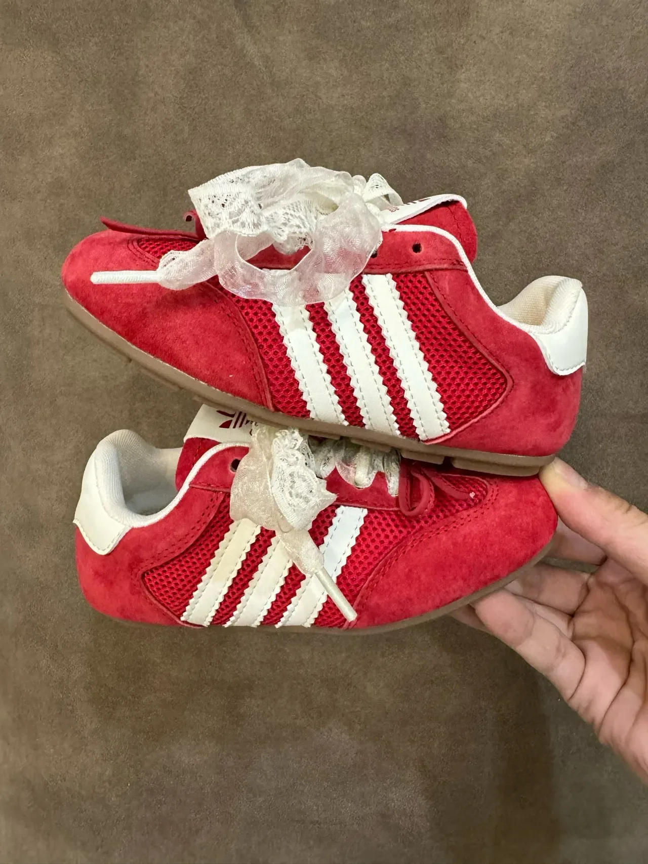 Adidas Red White Suede And Mesh Upper Three-Stripe Side Panel Lifestyle Sneakers 18